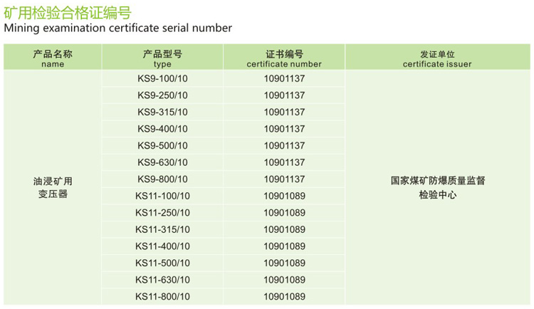 KS9、KS11油浸式礦用變壓器